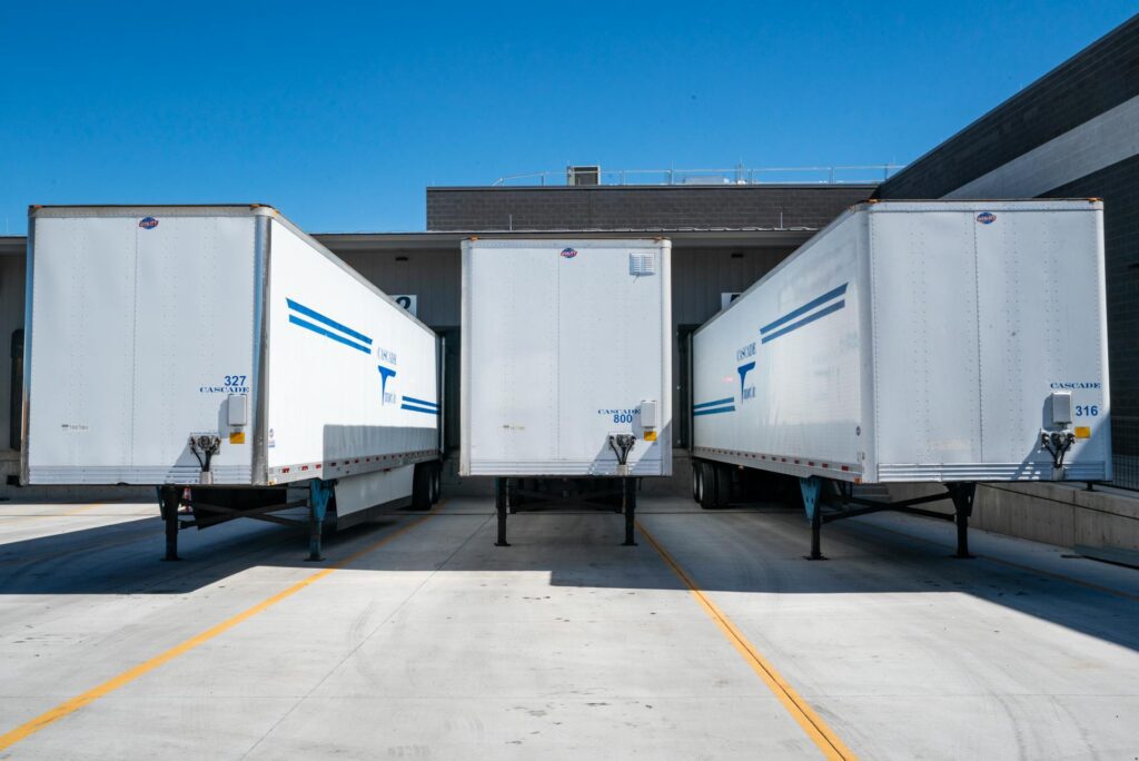Truck trailers waiting for pickup