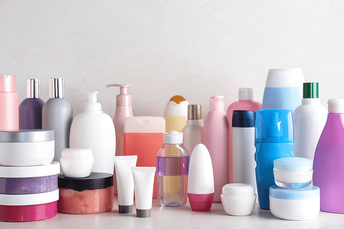 An assortment of cosmetic products